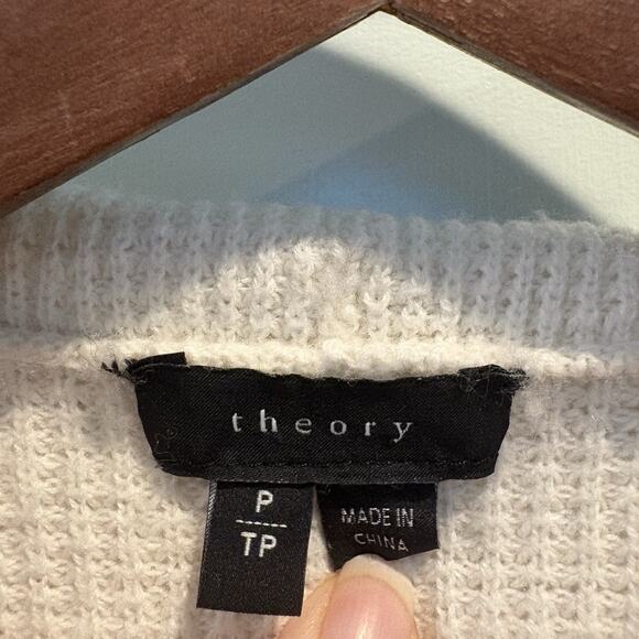 Theory Open Cardigan Petite XS P Cream Winxie Lagenlook Cashmere Blend Waffle - Picture 2 of 11